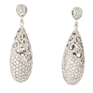 Diamod 3.73 ct 18 K White Gold Drop Cutout Motif Earrings Tiffany Style
